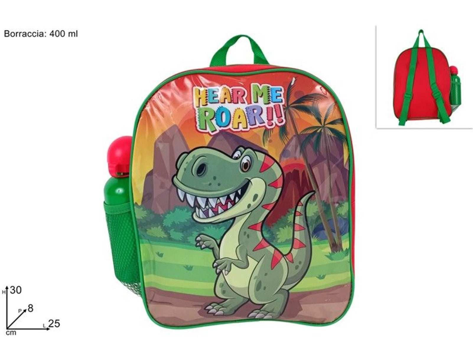 ZAINO DINOSAURO 30 CM PVC CON BORRACCIA BASIC